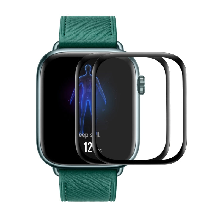 2-pack curved smartwatch screen protectors on teal watch strap, clear full coverage
