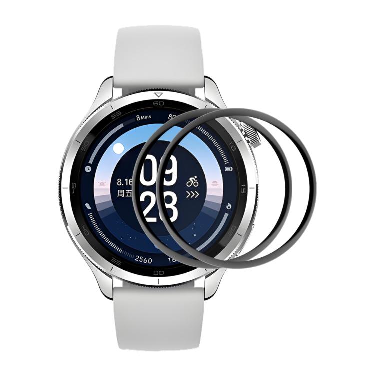 2-pack curved smartwatch screen protectors on light gray watch, clear full coverage