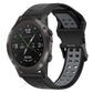 Two-tone silicone watch band with reverse buckle, black and grey.