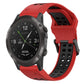 Two-tone silicone watch band with reverse buckle, red and black.