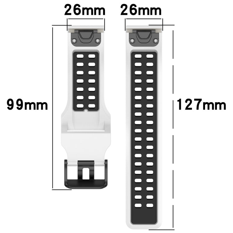26mm silicone watch band size diagram: 127mm strap length, 99mm buckle