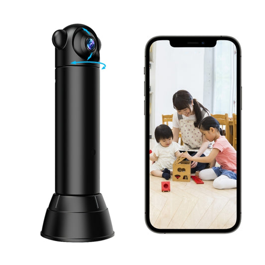 Black mini night-vision security camera with dock and phone remote view