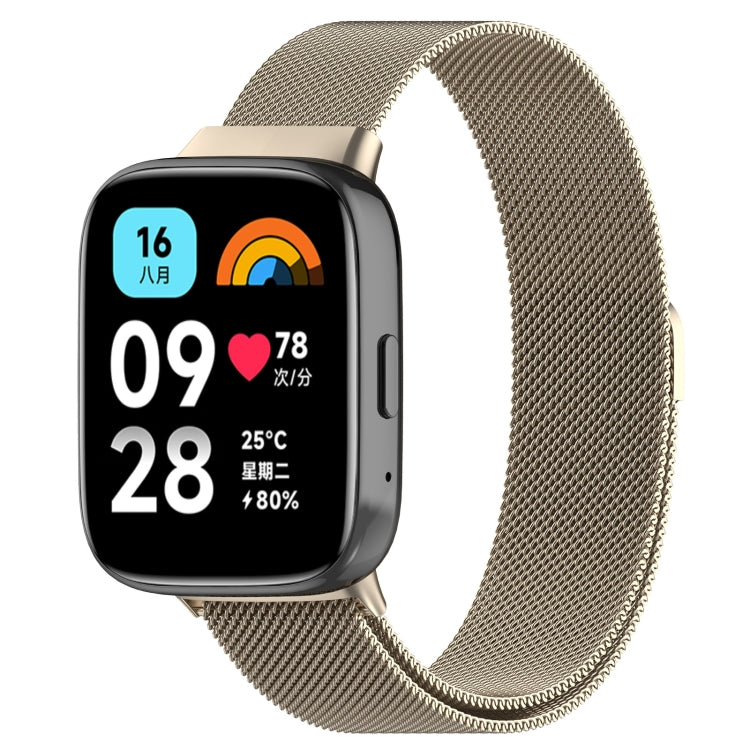 Gold metal mesh magnetic watch band with smartwatch attachment clips