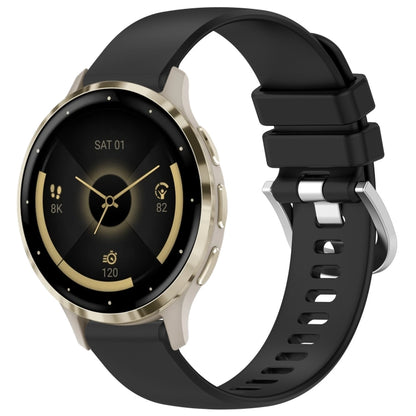 Liquid glossy black silicone watch band with silver buckle, for Garmin smartwatches