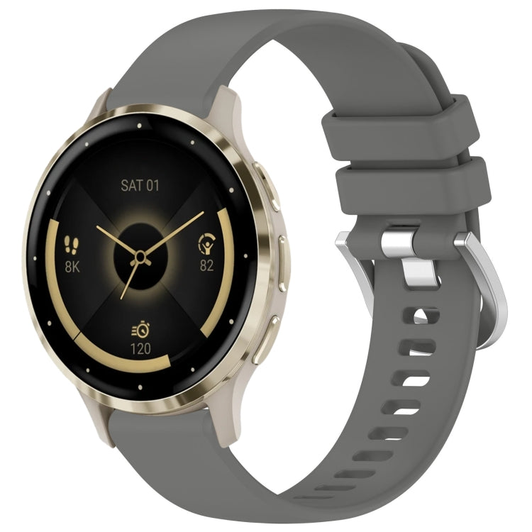 Liquid glossy gray silicone watch band with silver buckle for Garmin smartwatch models