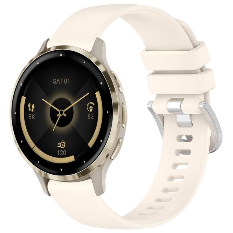 Liquid glossy white silicone watch band with silver buckle and perforated strap