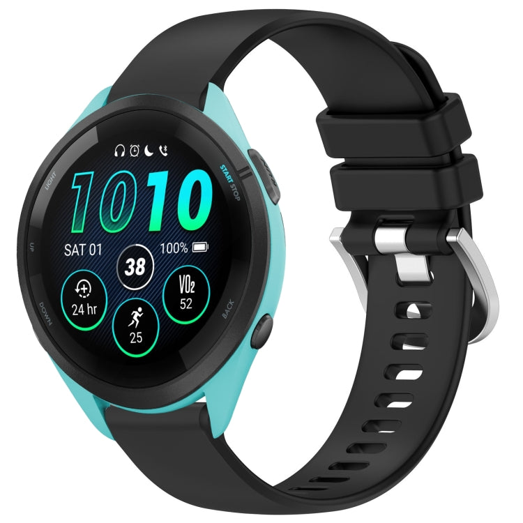 Black silicone watch band with buckle and perforation slots
