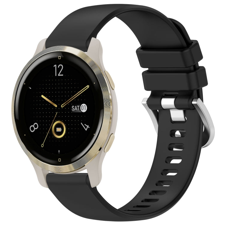 Glossy buckle silicone watch band, black, with perforated strap and metal watch case