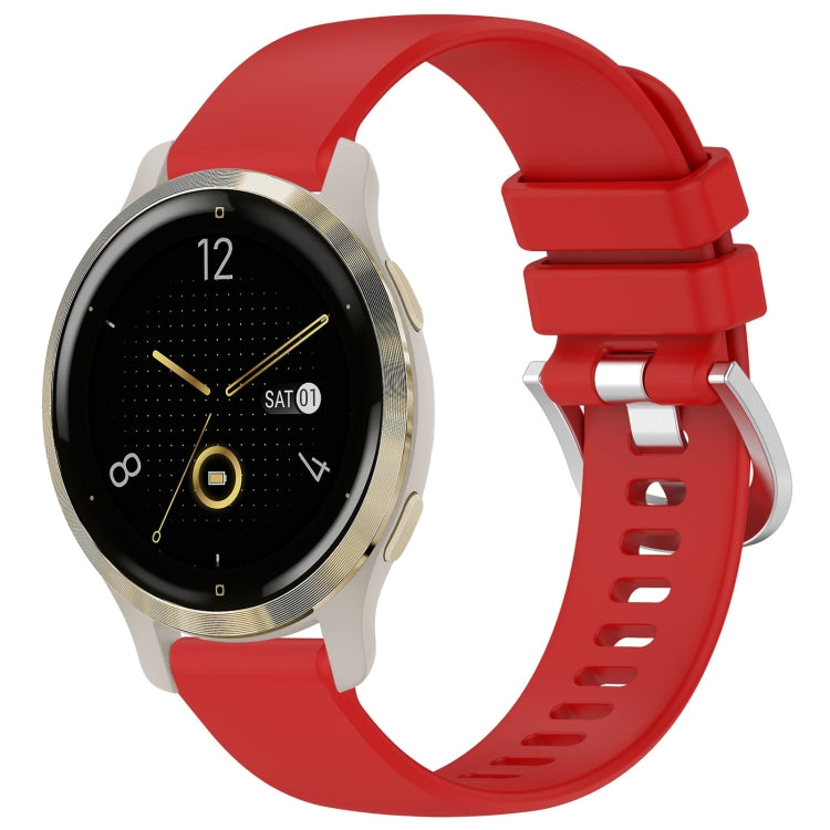 Glossy buckle silicone watch band, red, with perforated strap and metal watch case
