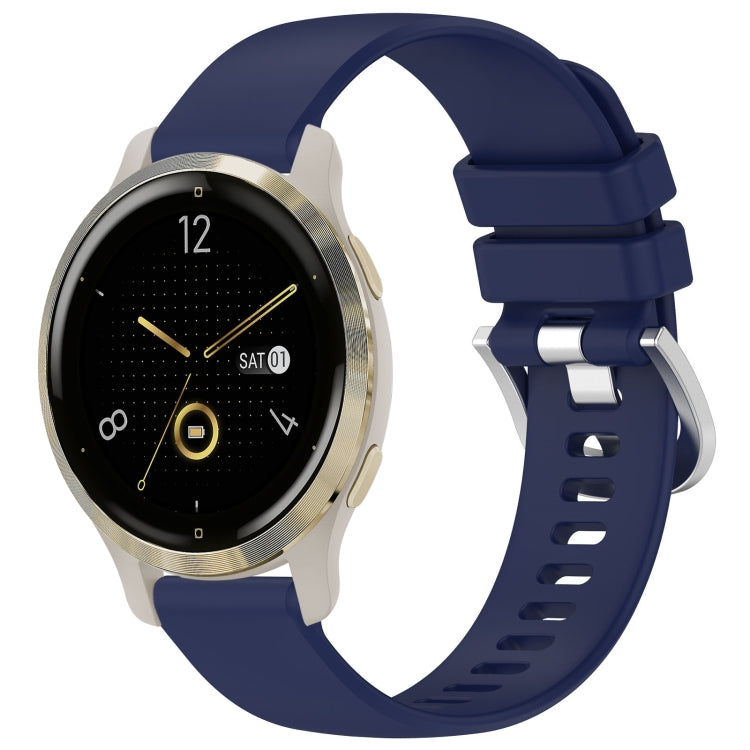 Glossy buckle silicone watch band, dark blue, with perforated strap and metal watch case