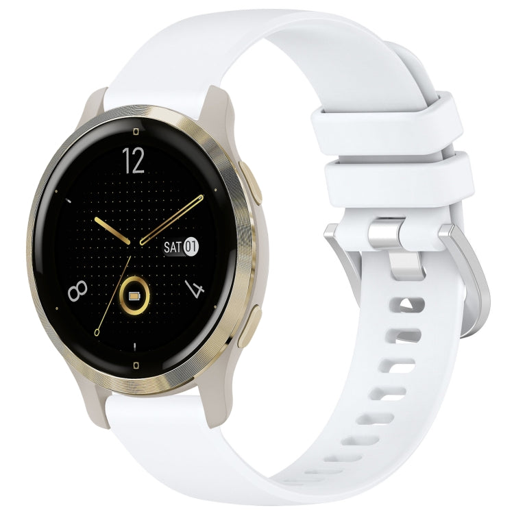 Glossy silicone watch band in white with silver buckle and adjustable clasp