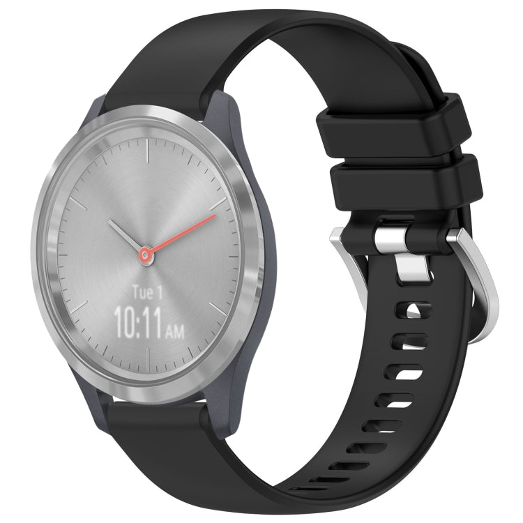 Glossy buckle silicone watch band in black, with silver-toned clasp.