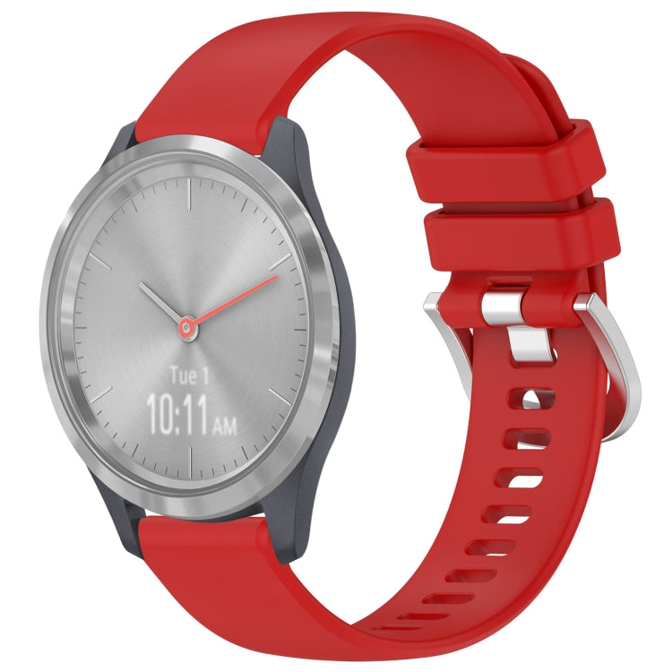 Glossy buckle silicone watch band in red, with silver-toned clasp.