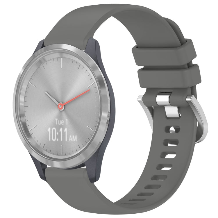Glossy buckle silicone watch band in gray, with silver-toned clasp.