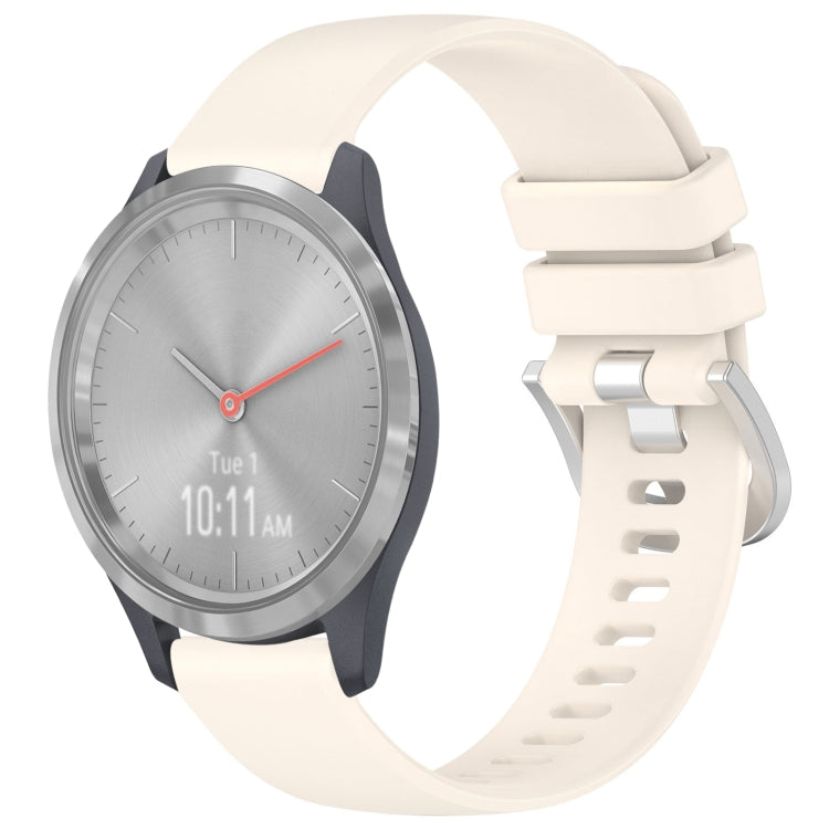 Glossy buckle silicone watch band in light cream, with silver-toned clasp.