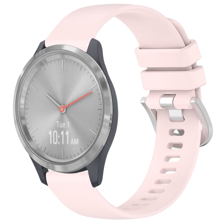 Glossy buckle silicone watch band in pink, with silver-toned clasp.