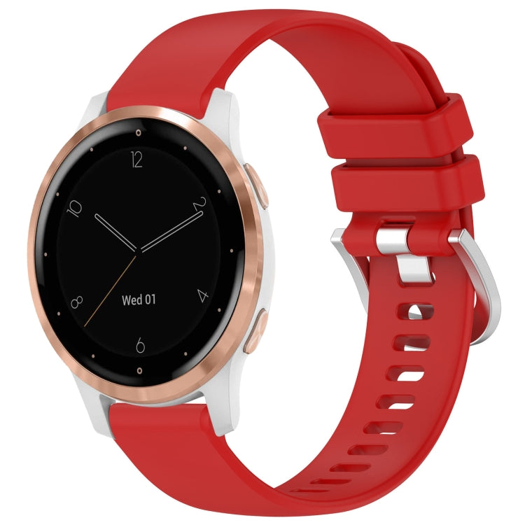 Glossy silicone watch band in red with silver buckle and adjustable clasp