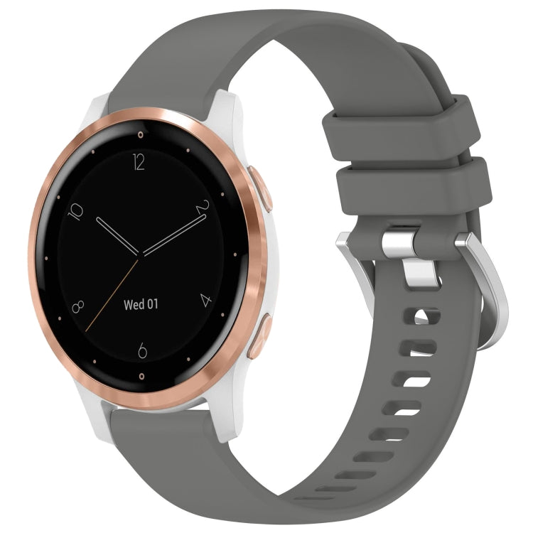 Glossy silicone watch band in gray with silver buckle and adjustable clasp