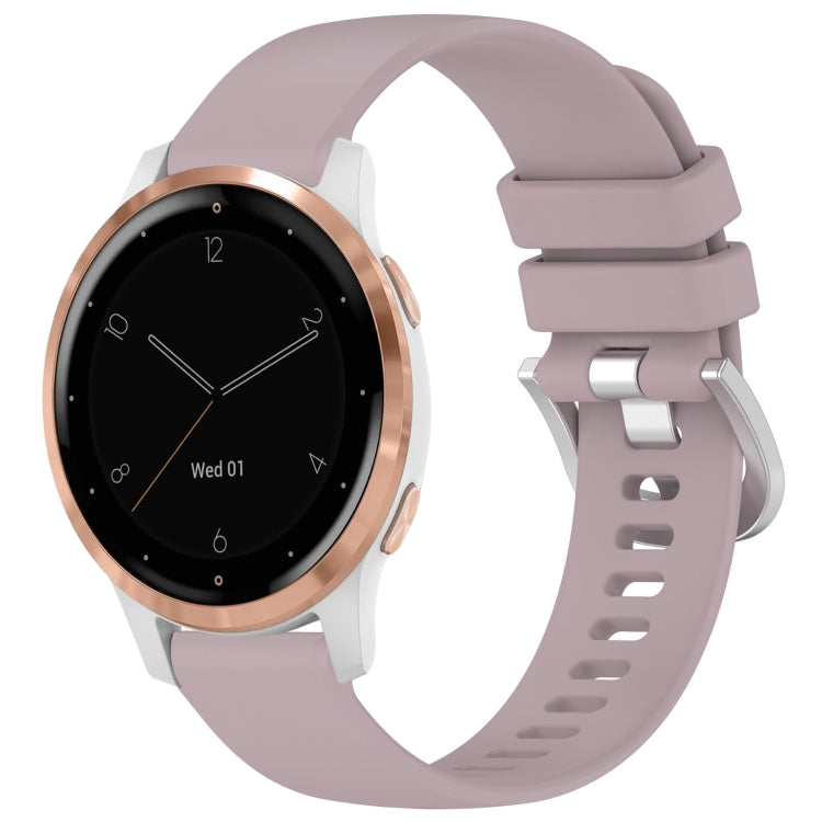 Glossy silicone watch band in purple with silver buckle and adjustable clasp