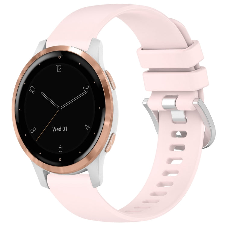 Glossy silicone watch band in pink with silver buckle and adjustable clasp
