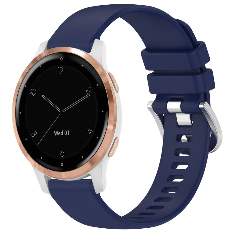 Glossy silicone watch band in dark blue with silver buckle and adjustable clasp