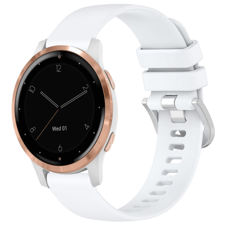 Glossy buckle silicone watch band in white, with silver-toned clasp.