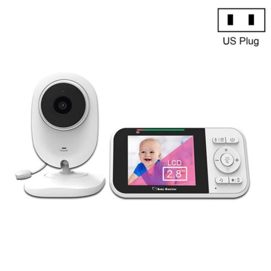 Baby video monitor with white security camera and parent LCD screen, US plug