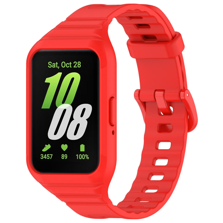 Red integrated TPU watch band for Samsung Galaxy Fit 3, shown with watch screen