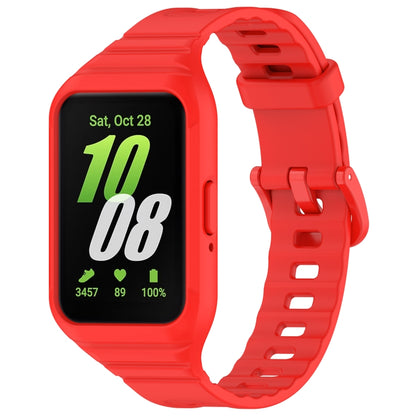 Red integrated TPU watch band for Samsung Galaxy Fit 3, shown with watch screen