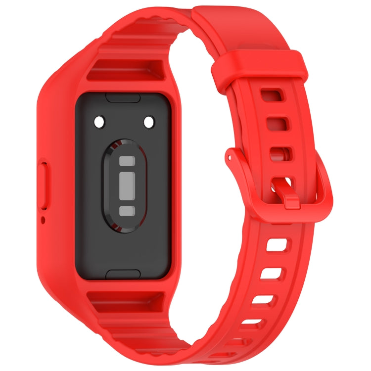 Red integrated TPU watch band for Samsung Galaxy Fit 3, showing the back and buckle
