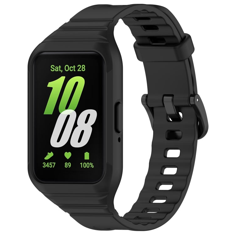 Black integrated TPU watch band for Samsung Galaxy Fit 3, shown with watch screen
