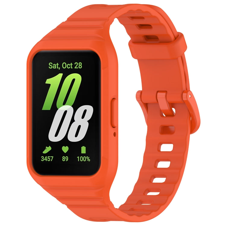 Orange integrated TPU watch band for Samsung Galaxy Fit 3, shown with watch screen