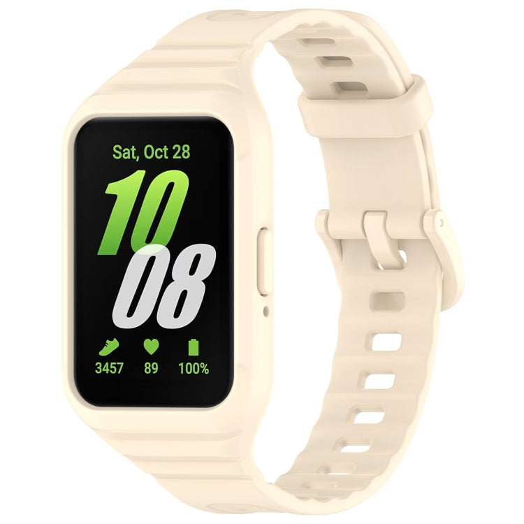Beige integrated TPU watch band for Samsung Galaxy Fit 3, shown with watch screen