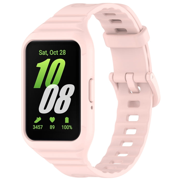 Pink integrated TPU watch band for Samsung Galaxy Fit 3, shown with watch screen