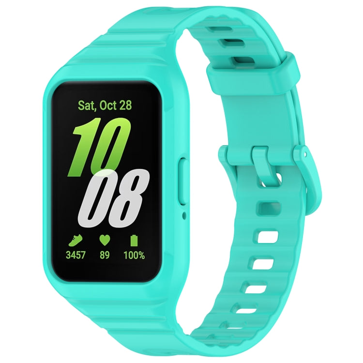 Cyan integrated TPU watch band for Samsung Galaxy Fit 3, shown with watch screen
