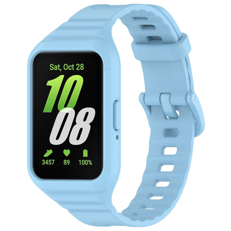 Light blue Samsung Galaxy Fit 3 integrated TPU watch band with rectangular smartwatch display.