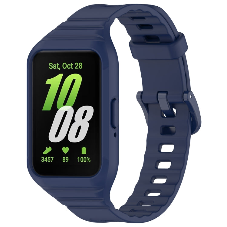 Dark blue Samsung Galaxy Fit 3 integrated TPU watch band with rectangular smartwatch display.