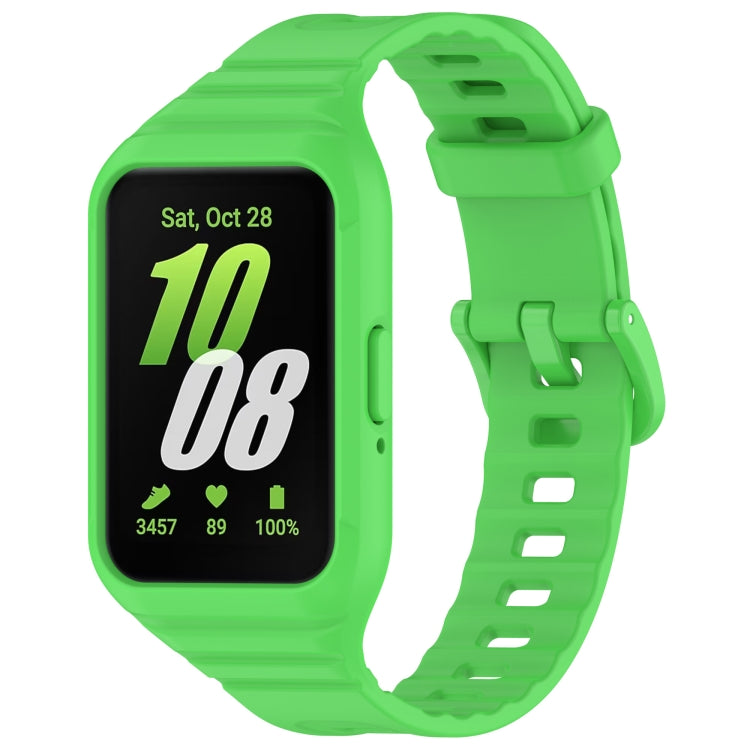 Bright green Samsung Galaxy Fit 3 integrated TPU watch band with rectangular smartwatch display.