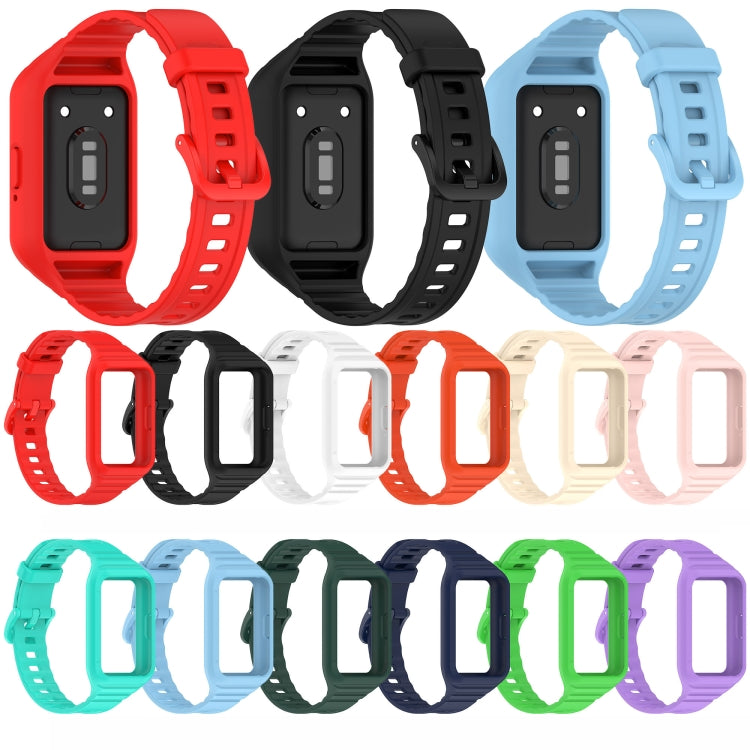 Samsung Galaxy Fit 3 integrated TPU watch bands in assorted colors, shown with open case frames.