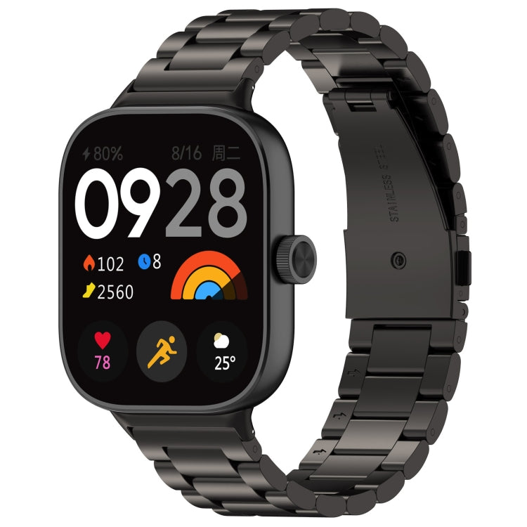 Black three-bead stainless steel watch band shown fitted to a smartwatch