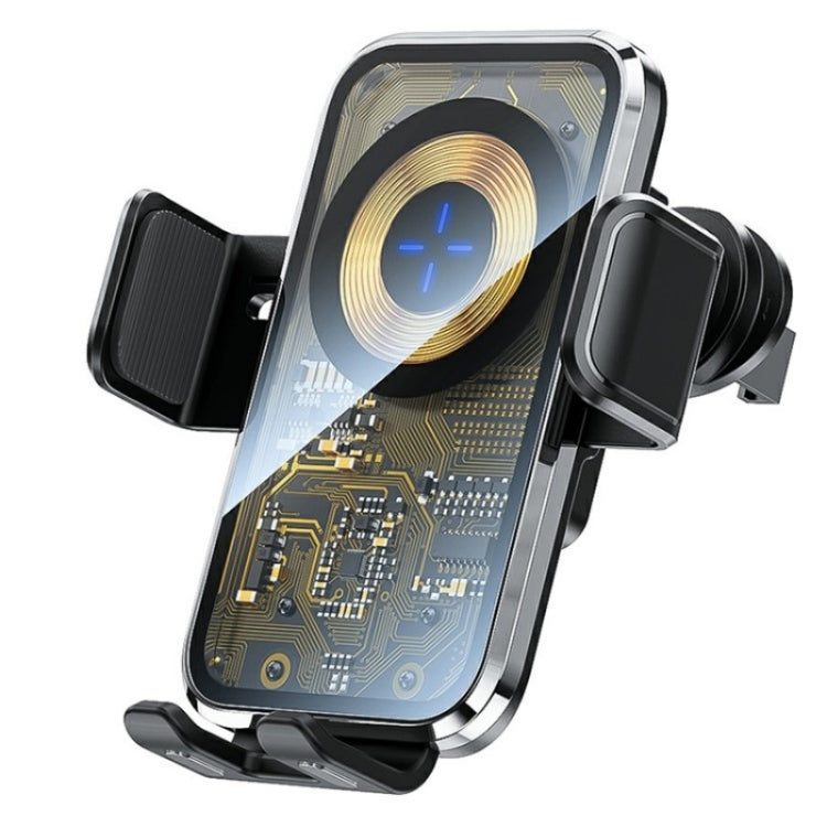 Wireless car air vent hook charger with dual vent clamps and illuminated charging coil pad
