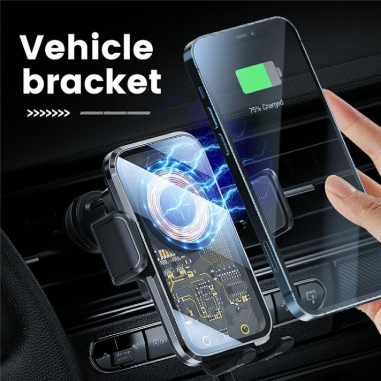 Wireless car air vent hook charger with charging coil pad and phone holder clamps