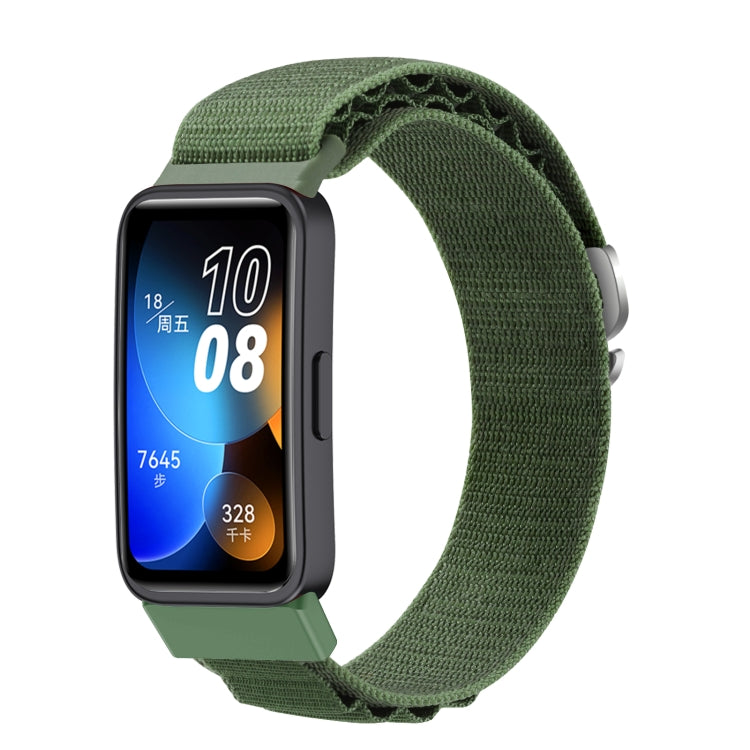 Green nylon loop watch band fitted to a smartwatch.