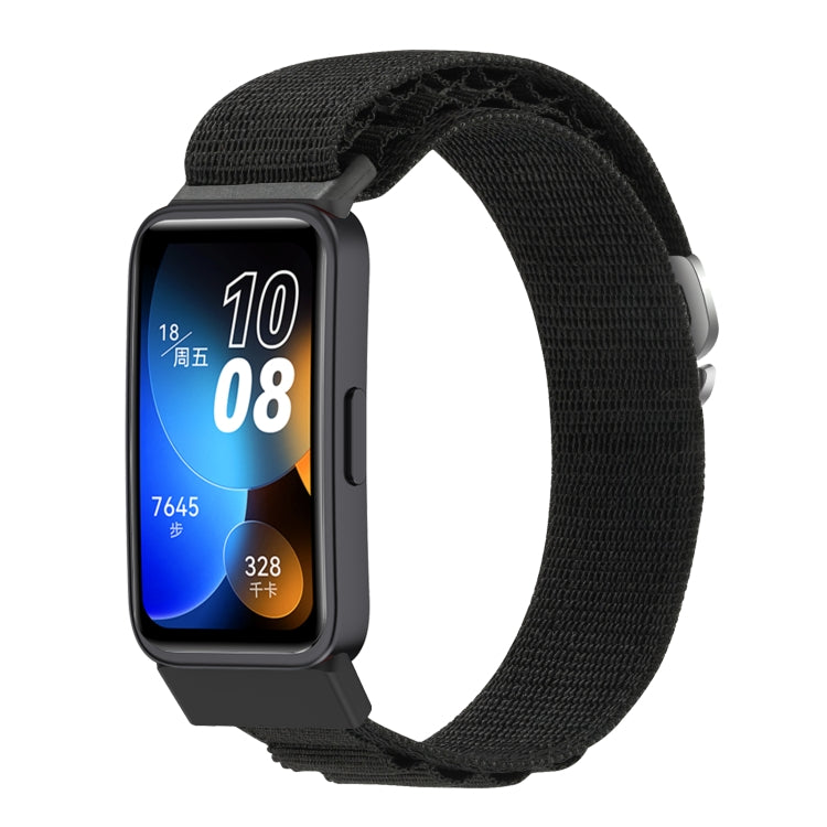 Black nylon loop watch band fitted to a smartwatch.