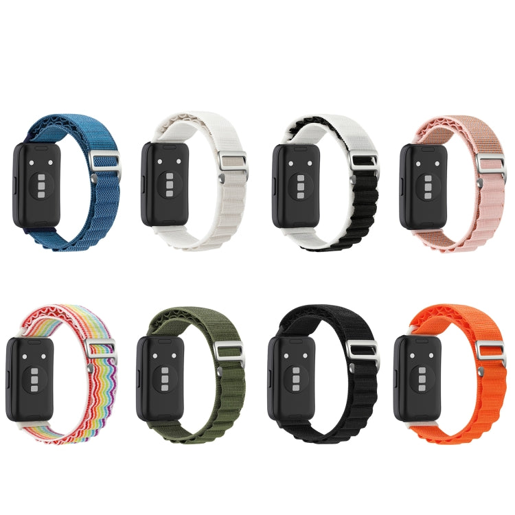 Nylon loop watch bands for Huawei Band 8 and 9, shown from the back in eight colors.