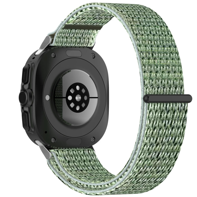 Galaxy Watch Ultra nylon loop band in pale sage green, shown from the back