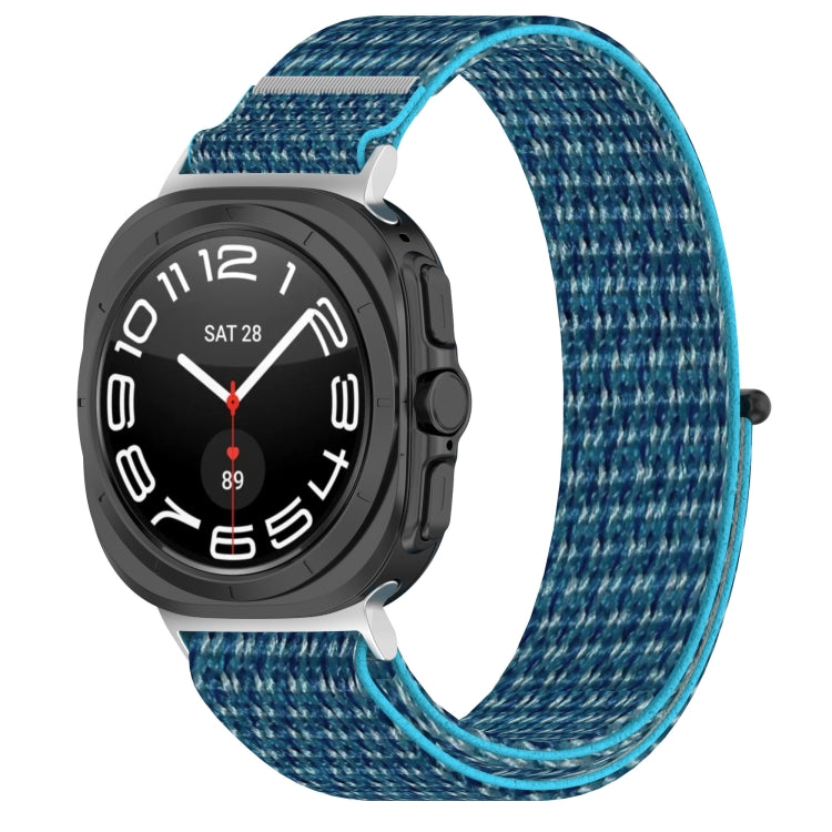 Galaxy Watch Ultra nylon loop band in mottled blue with bright blue trim