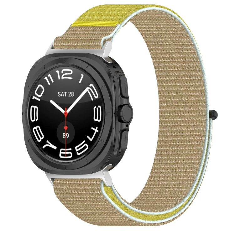 Galaxy Watch Ultra nylon loop band in tan with yellow accents