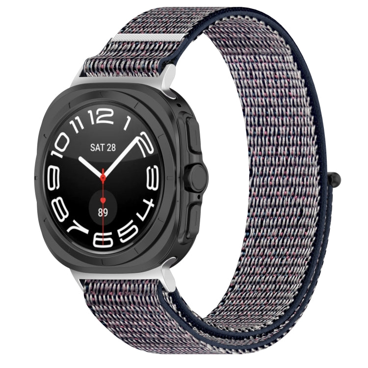 Galaxy Watch Ultra nylon loop band in gray with blue and pink flecks