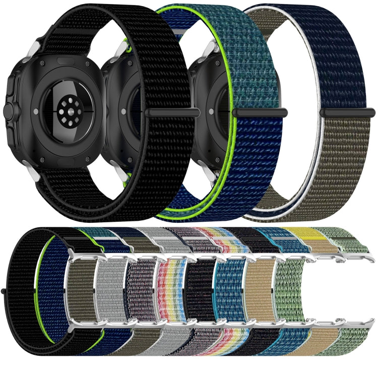 Back view of nylon hook-and-loop watch bands in assorted colors and textures